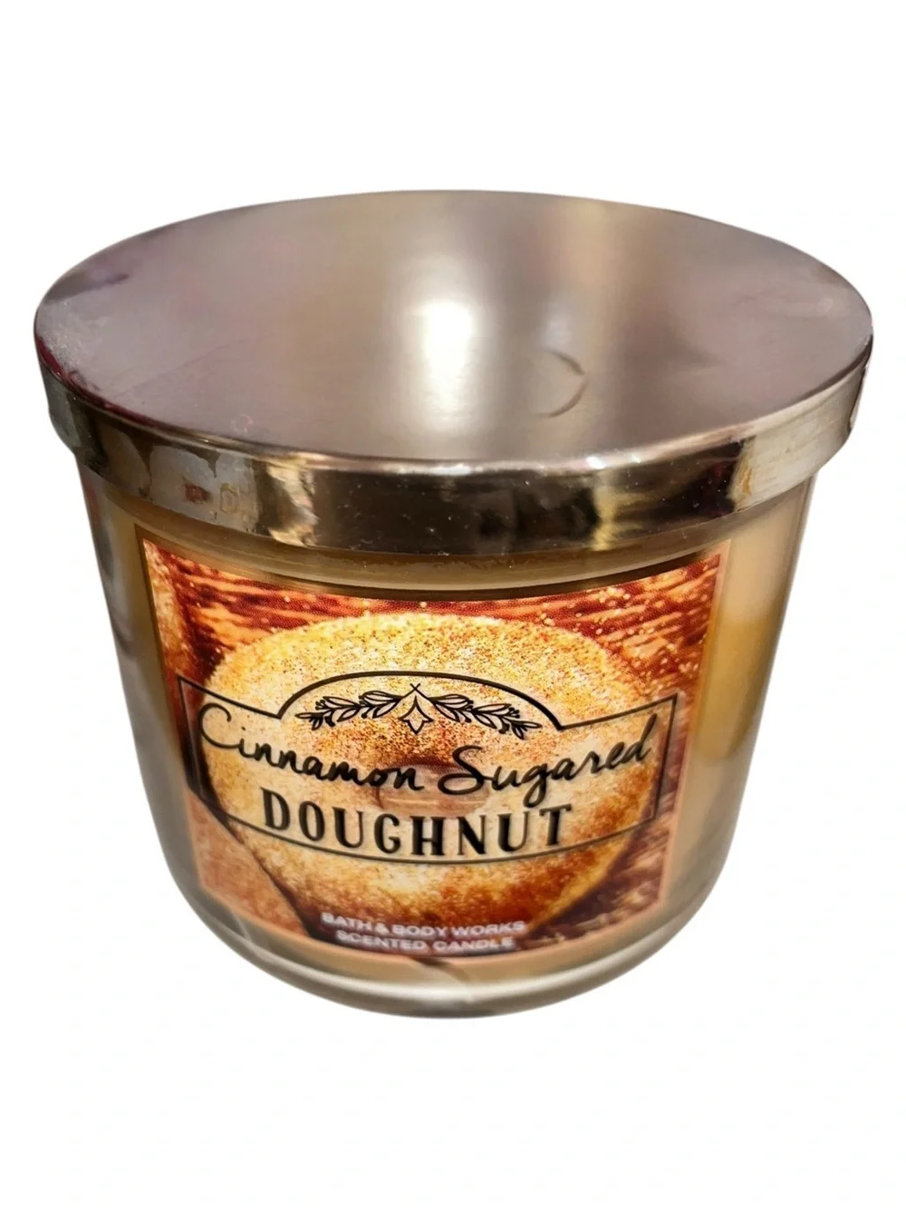 Retired Bath & Body Works Cinnamon Sugared Doughnut 3-Wick Candle - Gold Lid